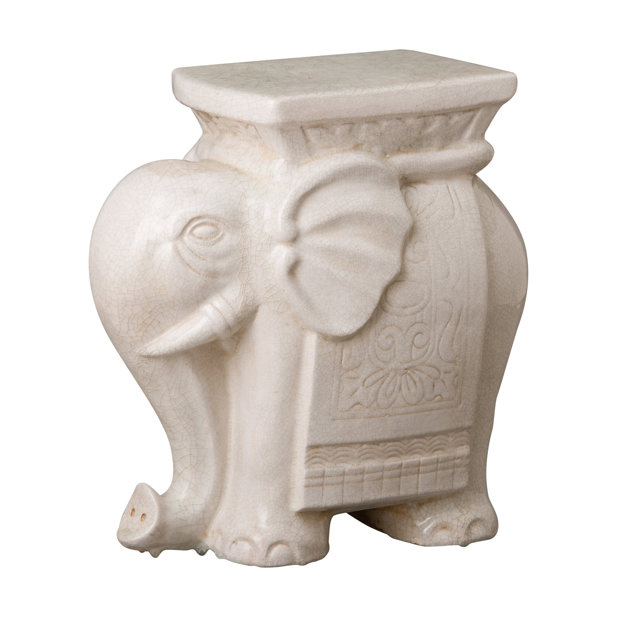 Elephant Garden Stool-White Crackle