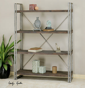 Furniture - Antiqued Silver & Weathered Wood Etagere Shelf