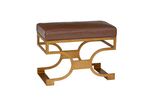 Furniture - Domingo Scrolled Leather Bench - Black Iron & Chocolate Brown (See More Finish & Fabric Options)