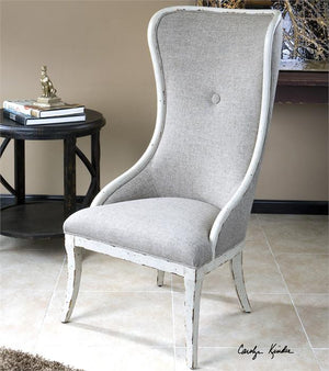 Furniture - High Back Wing Chair - Distressed White