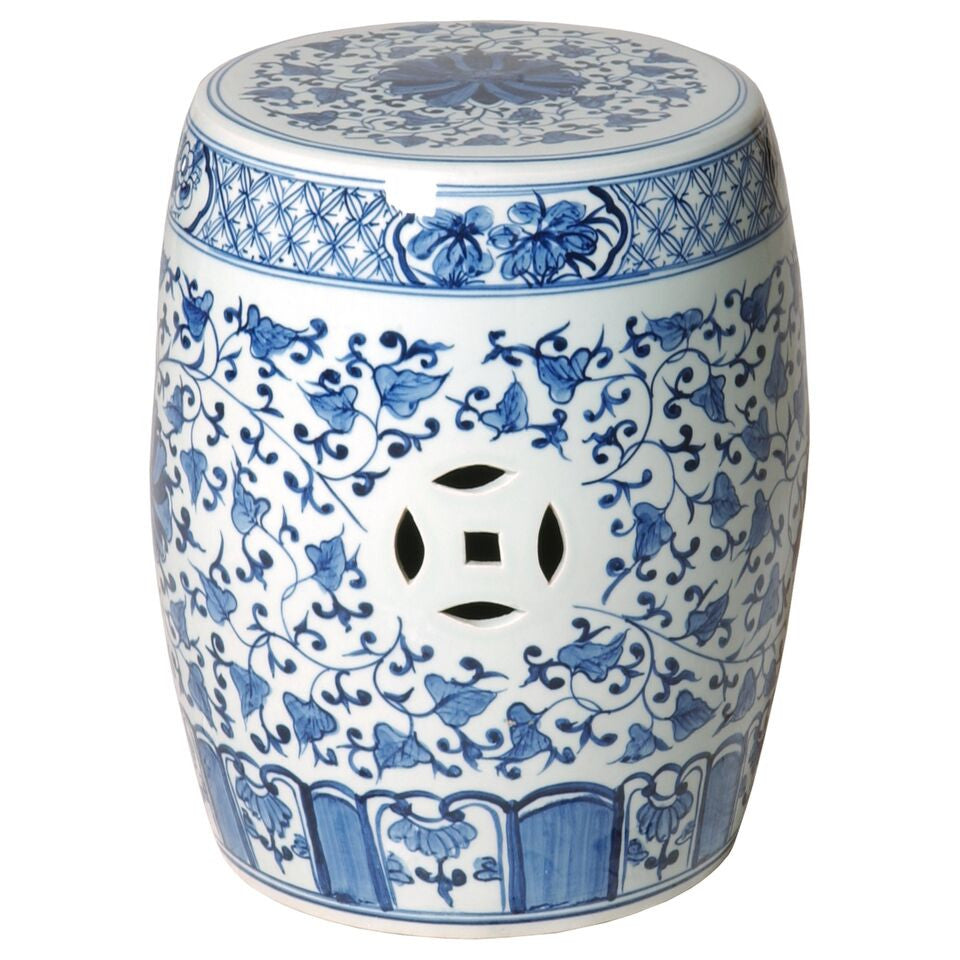 Garden Stools - Chinese Peony Chinoiserie Garden Stool - Blue & White