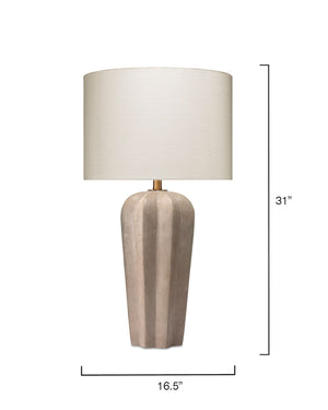 Regal Table Lamp in Grey Cement with Drum Shade in Off White Linen