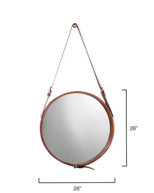 Large Leather Strap Round Mirror – Brown
