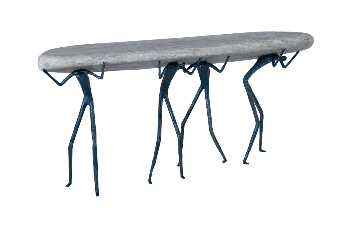 Atlas Console Table, Chamcha Wood, Gray Stone Finish, Metal