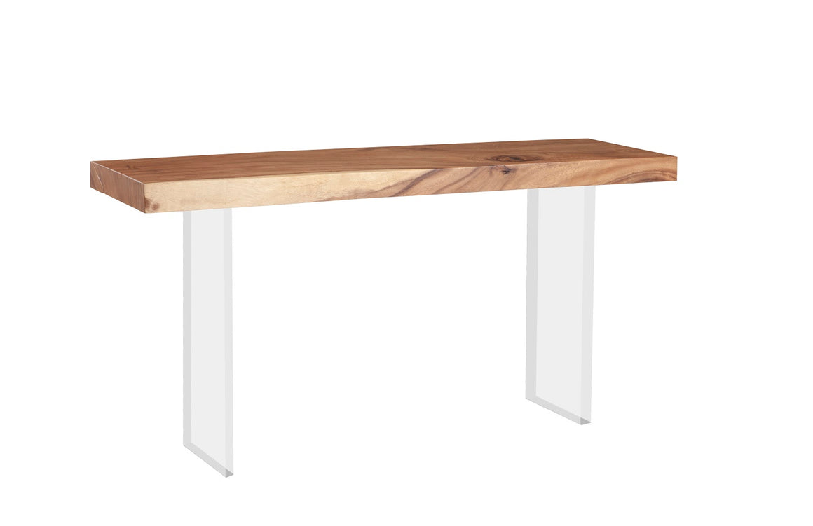 Floating Chamcha Wood Console Table, Acrylic Legs