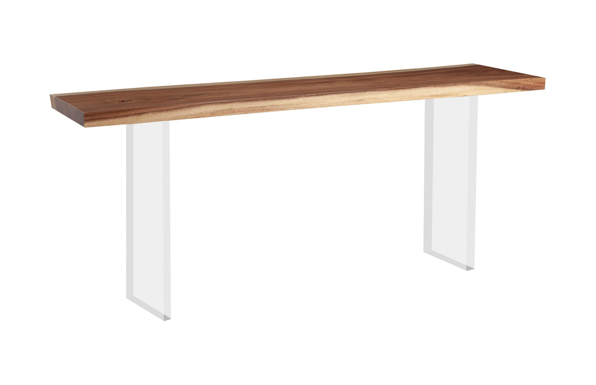 Floating Chamcha Wood Console Table, Acrylic Legs