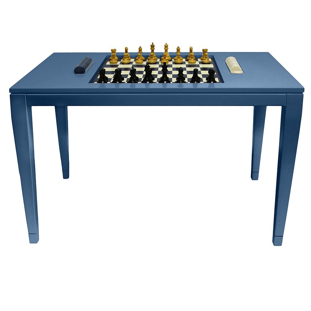 Lacquer Chess & Checkers Table - Blue (Additional Colors Available)