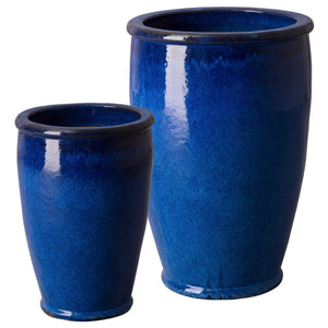 Planters & Fountains - Round Ceramic Planters - Blue (set Of 2)