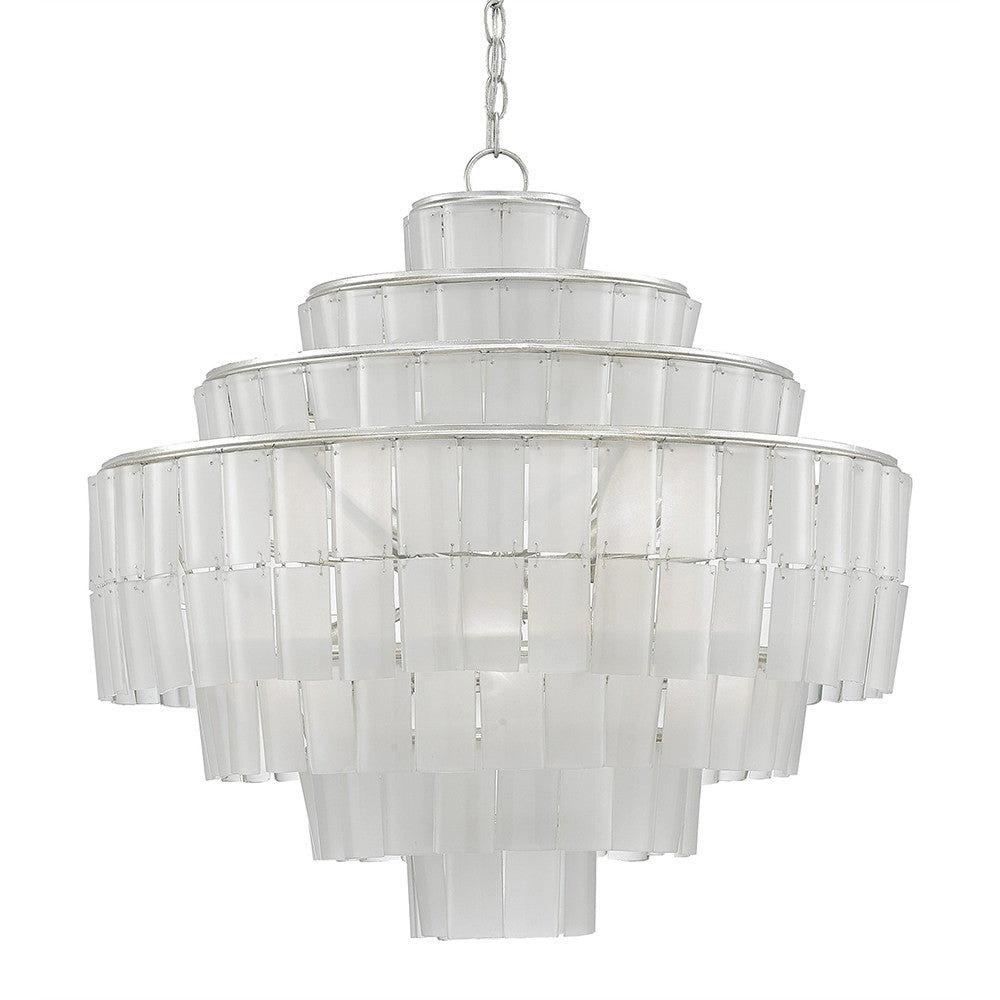 Currey and Company Recycled Glass Tiered Chandelier – Silver Leaf