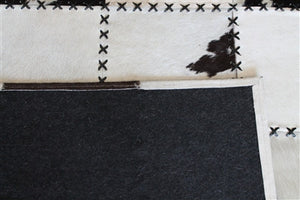 Rugs - Cross-Stitched Squares Hide Rug - Black & Cream
