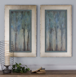 Wall Art - Blue Trees Framed Wall Art Painting - Set Of 2