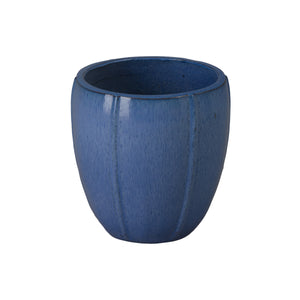 Crest 13 in. Round Blue Snow Ceramic Planter