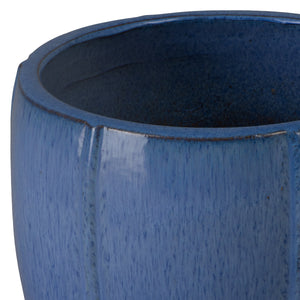Crest 13 in. Round Blue Snow Ceramic Planter