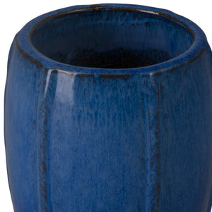 Crest 10.5 in. Tall Round Blue Snow Ceramic Planter