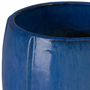 Crest 16 in. Tall Round Blue Snow Ceramic Planter
