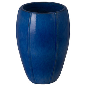 Crest 25 in. Tall Round Blue Snow Ceramic Planter