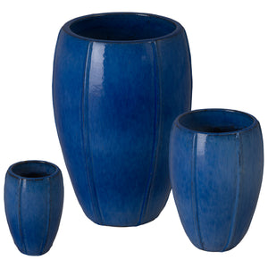 Crest 10.5 in. Tall Round Blue Snow Ceramic Planter