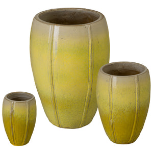 Crest Set of 3 Tall Round Yellow Snow Ceramic Planters