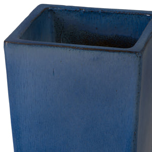 Quad Set of 3 Square Blue Snow Ceramic Planters