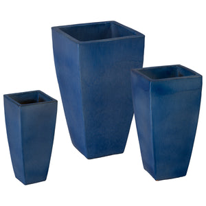 Quad Set of 3 Square Blue Snow Ceramic Planters