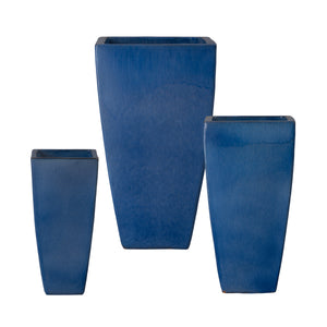 Quad Set of 3 Square Blue Snow Ceramic Planters