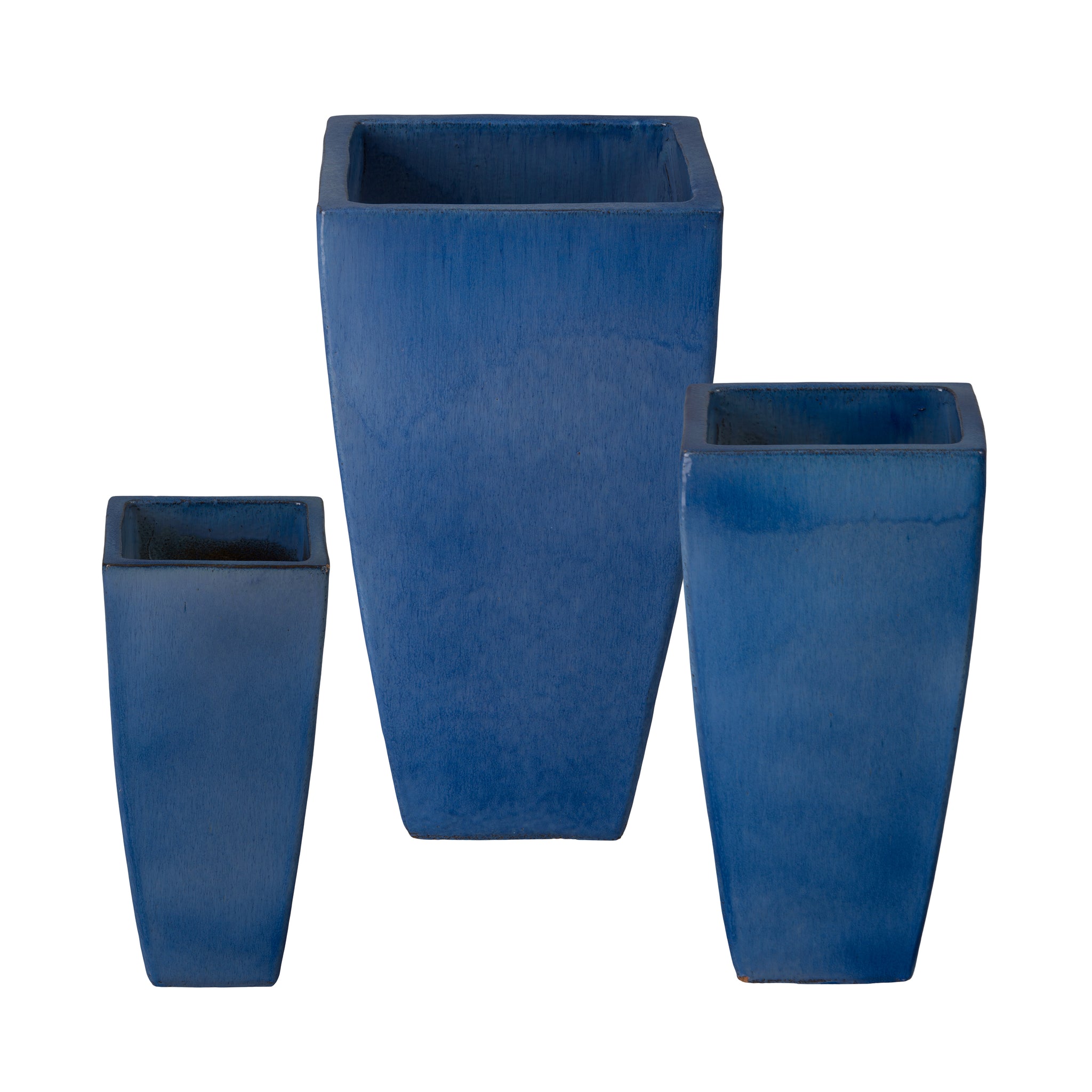 square blue glazed plant pots Quad Set of 3 Square Blue Snow Ceramic Planters