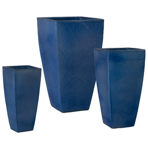 Quad Set of 3 Square Blue Snow Ceramic Planters