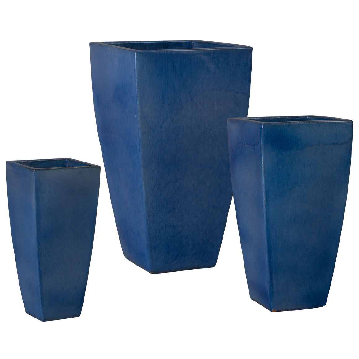 Quad Set of 3 Square Blue Snow Ceramic Planters