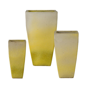 Square Yellow Snow Quad Ceramic Planters-s/3