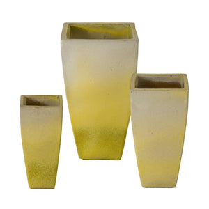 Square Yellow Snow Quad Ceramic Planters-s/3