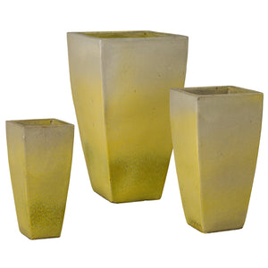 Square Yellow Snow Quad Ceramic Planters-s/3