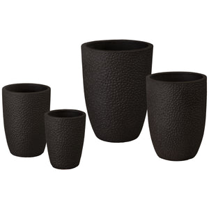 Round Matte Black Ceramic Planters with Notch Design-s/4