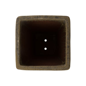 Crisco Set of 3 Tall Square Bubble Olive Green Ceramic Planters