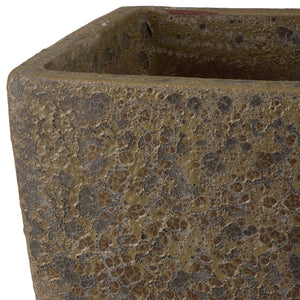Crisco Set of 3 Tall Square Bubble Olive Green Ceramic Planters