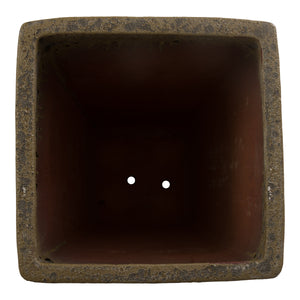 Crisco Set of 3 Tall Square Bubble Olive Green Ceramic Planters