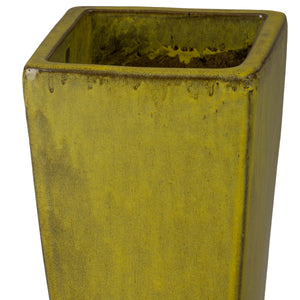 Crisco Set of 3 Tall Square Tropical Yellow Ceramic Planters