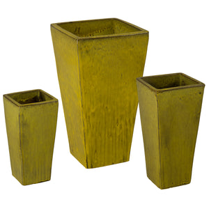 Crisco Set of 3 Tall Square Tropical Yellow Ceramic Planters
