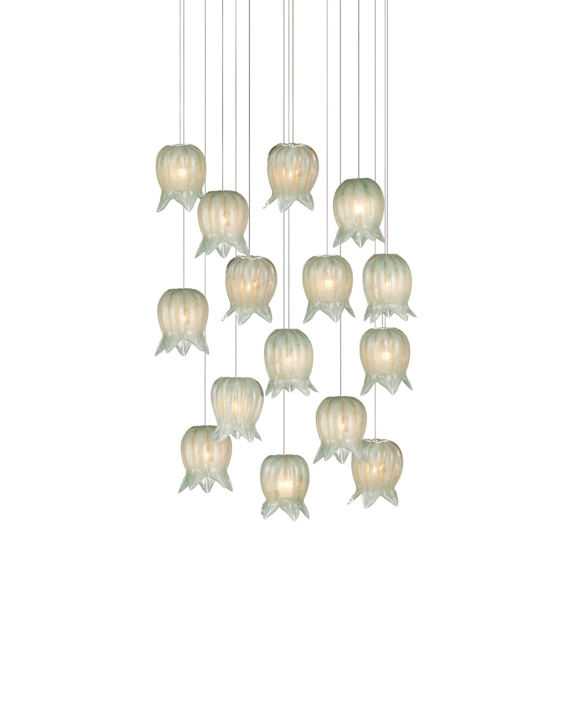 Polpo Green 15-Light Round Multi-Drop Pendant