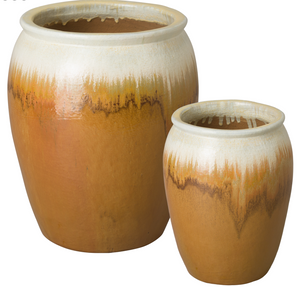 Set of 2 Tall Amber Ceramic Planters