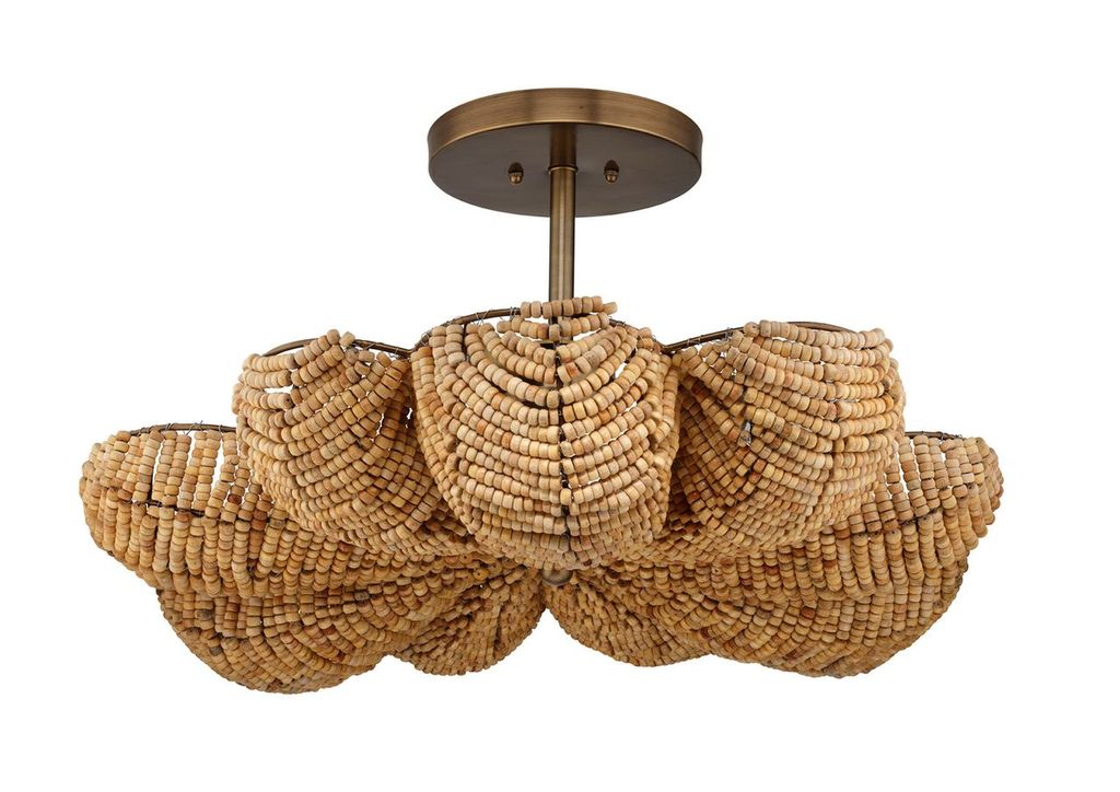 Anguilla Semi-Flush Mount in Natural Wood Beads