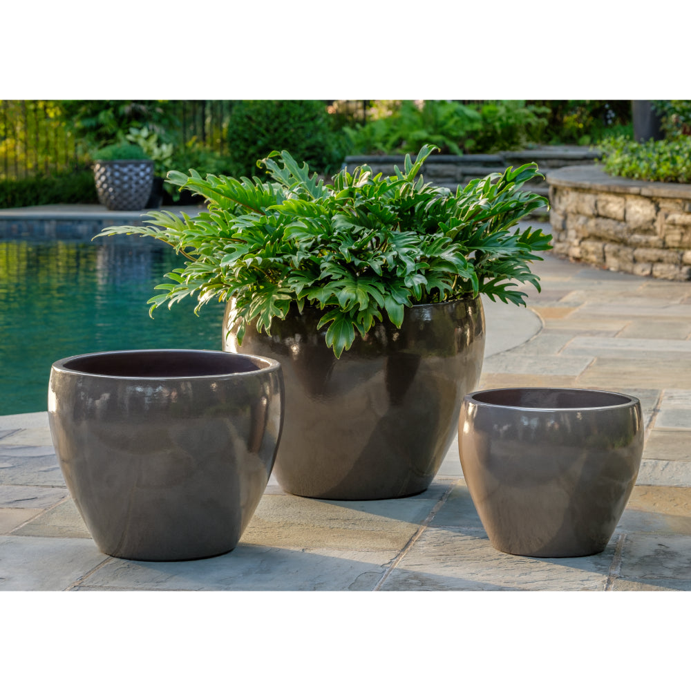 Fog Glazed Terra Cotta Barrel Planters - Set of 3