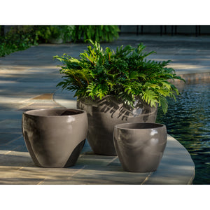 Fog Glazed Terra Cotta Barrel Planters - Set of 3