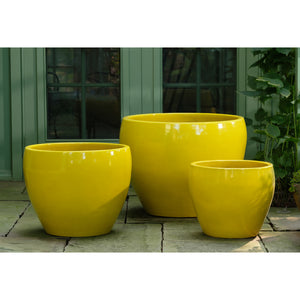 Limon Glazed Terra Cotta Barrel Planters - Set of 3