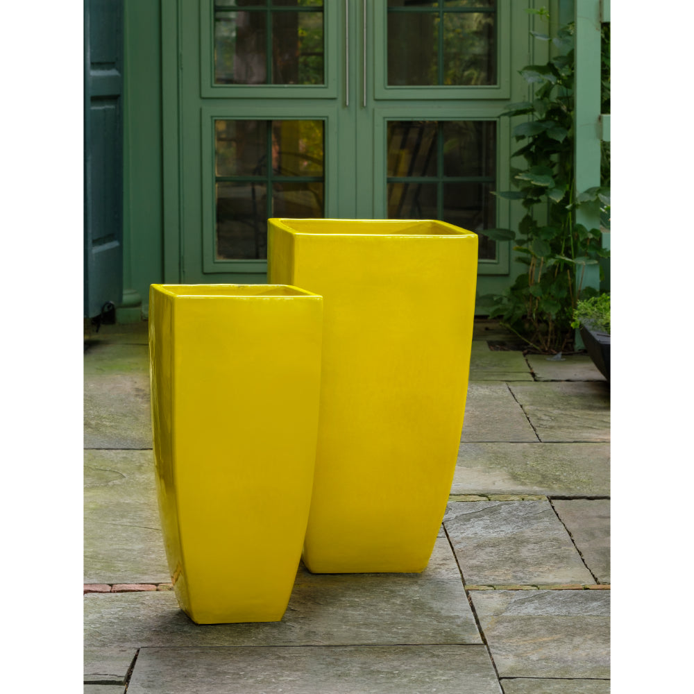 Limon Glazed Terra Cotta Square Column Planters - Set of 2