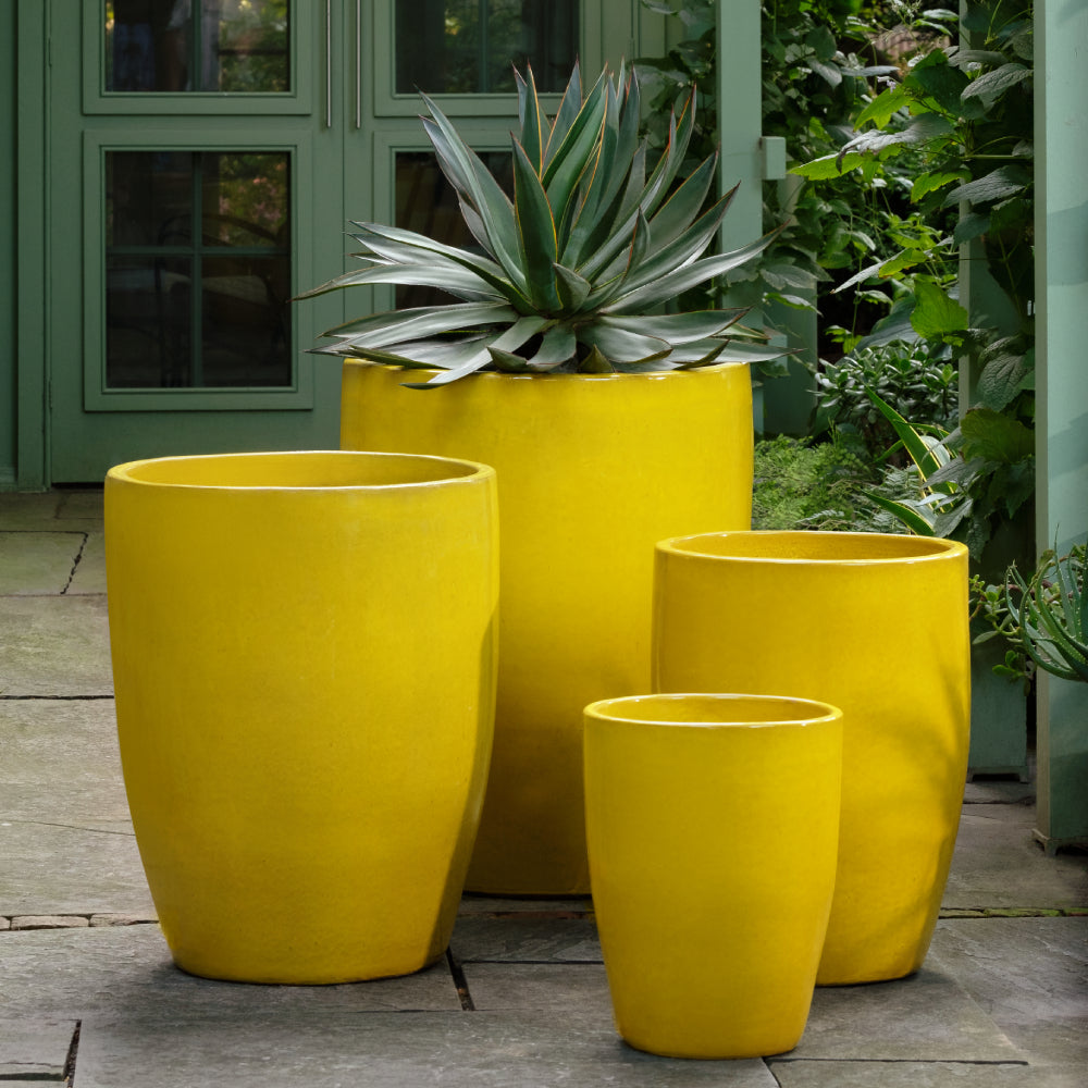 large yellow ceramic plant pot Perla Limon Glazed Bullet Planters - Set of 4