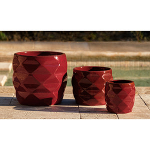 Tropic Red Glazed Terra Cotta Origami Planters - Set of 3