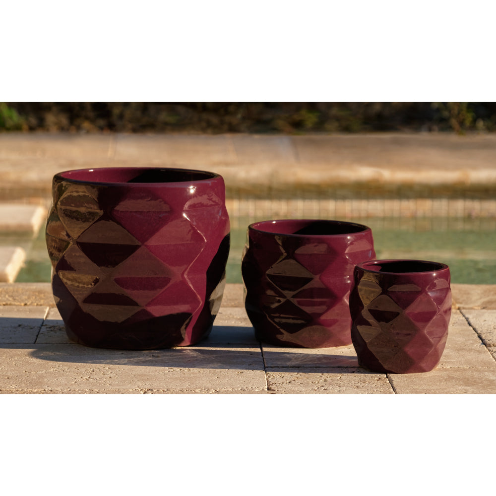 Plum Glazed Terra Cotta Origami Planters - Set of 3