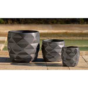 Graphite Glazed Terra Cotta Origami Planters - Set of 3