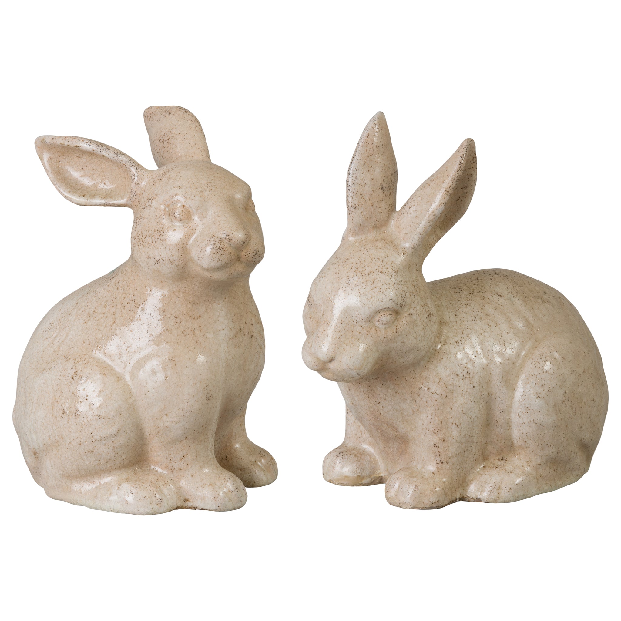 Rabbit Pair, Distressed Crackle 12X7X12"H- 8.5X7X11.5"H