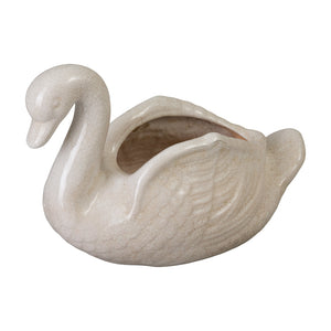 White Swan Planter with Glossy Crackle Glaze